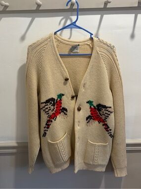 Caldwell Canada Vintage Sweater 50s Cowichan Pheasant Pure Wool M Cardigan